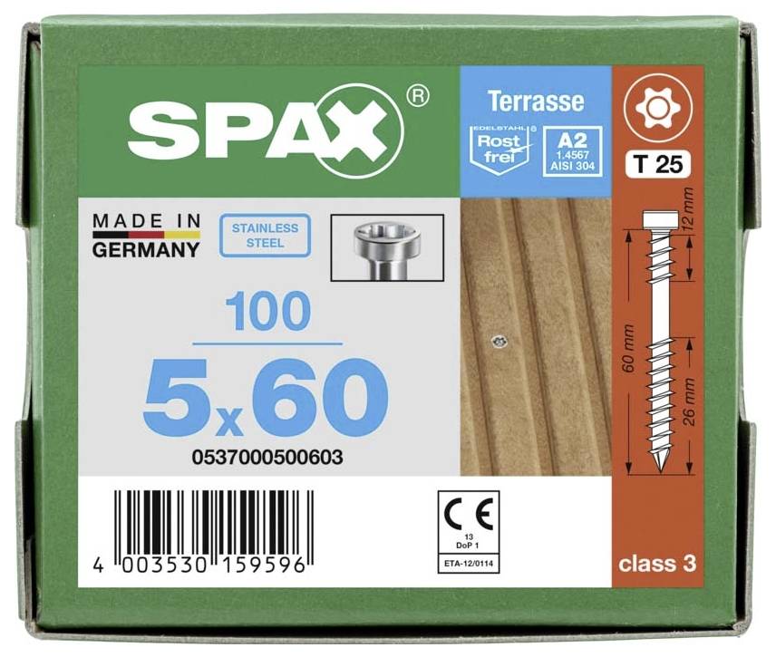SPAX 0537000500603 Holzschraube 5mm 60mm T-STAR plus Edelstahl A2 100St.