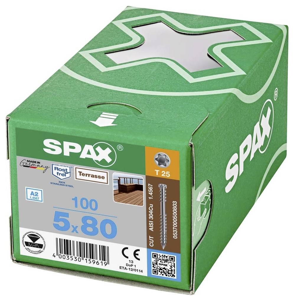 SPAX 0537000500803 Holzschraube 5mm 80mm T-STAR plus Edelstahl A2 100St.