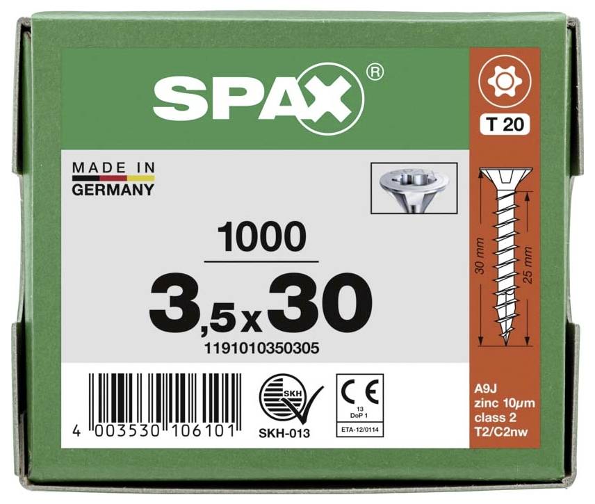 SPAX 1191010350305 Holzschraube 3.5mm 30mm T-STAR plus Stahl WIROX 1000St.