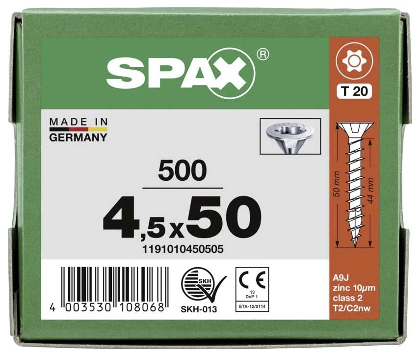 SPAX 1191010450505 Holzschraube 4.5 mm 50 mm T-STAR plus Stahl WIROX 500 St.