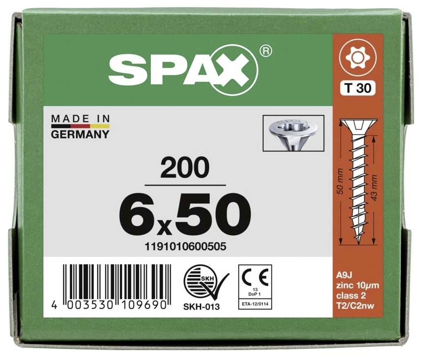 SPAX 1191010600505 Holzschraube 6mm 50mm T-STAR plus Stahl WIROX 200St.