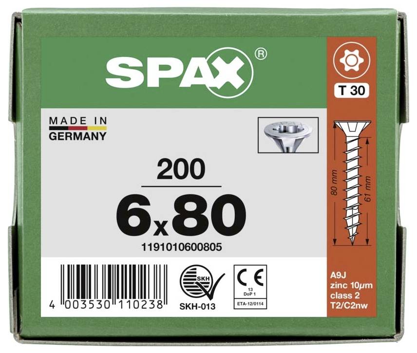 SPAX 1191010600805 Holzschraube 6mm 80mm T-STAR plus Stahl WIROX 200St.