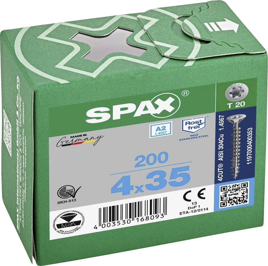 SPAX 1197000400353 Holzschraube 4 mm 35 mm T-STAR plus Edelstahl A2 200 St.