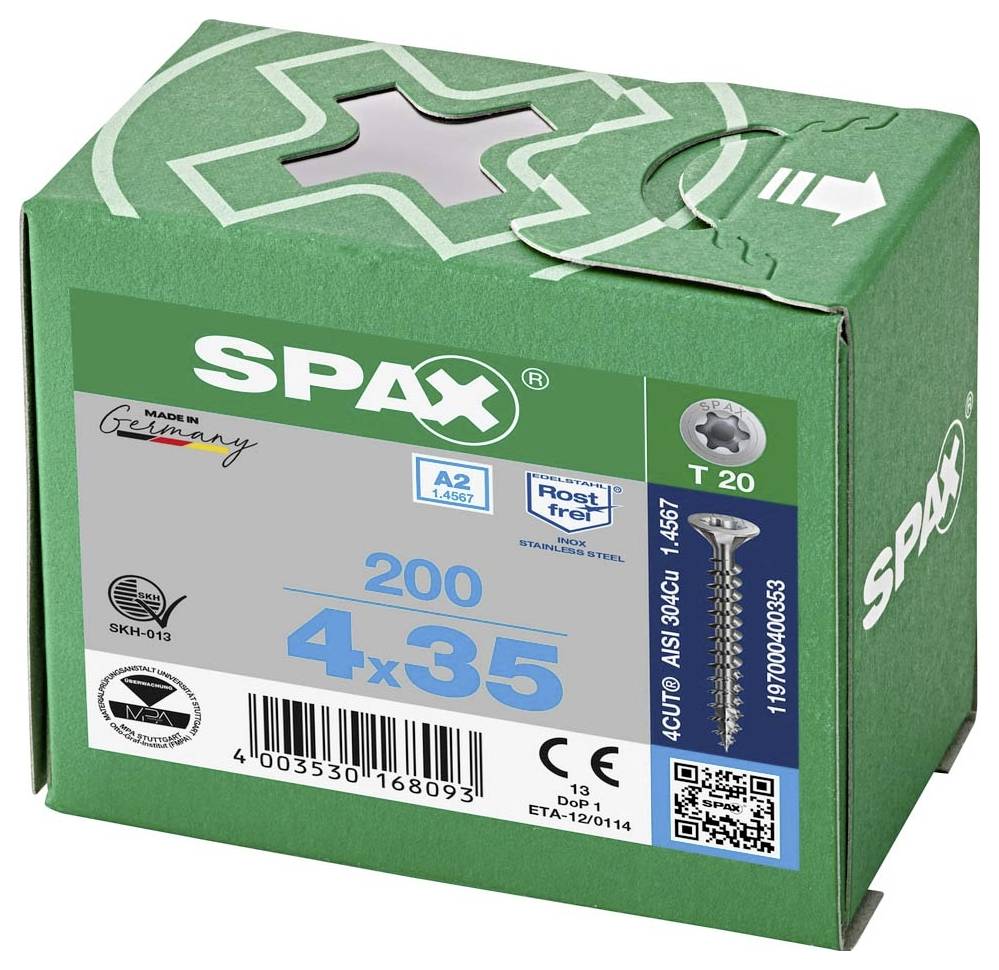 SPAX 1197000400353 Holzschraube 4mm 35mm T-STAR plus Edelstahl A2 200St.