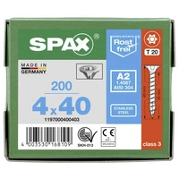 SPAX 1197000400403 Holzschraube 4mm 40mm T-STAR plus Edelstahl A2 200St. SPAX 1197000400403 Holzschraube 4mm 40mm T-STAR plus Edelstahl A2 200St.