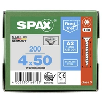 SPAX 1197000400503 Holzschraube 4mm 50mm T-STAR plus Edelstahl A2 200St. SPAX 1197000400503 Holzschraube 4mm 50mm T-STAR plus Edelstahl A2 200St.