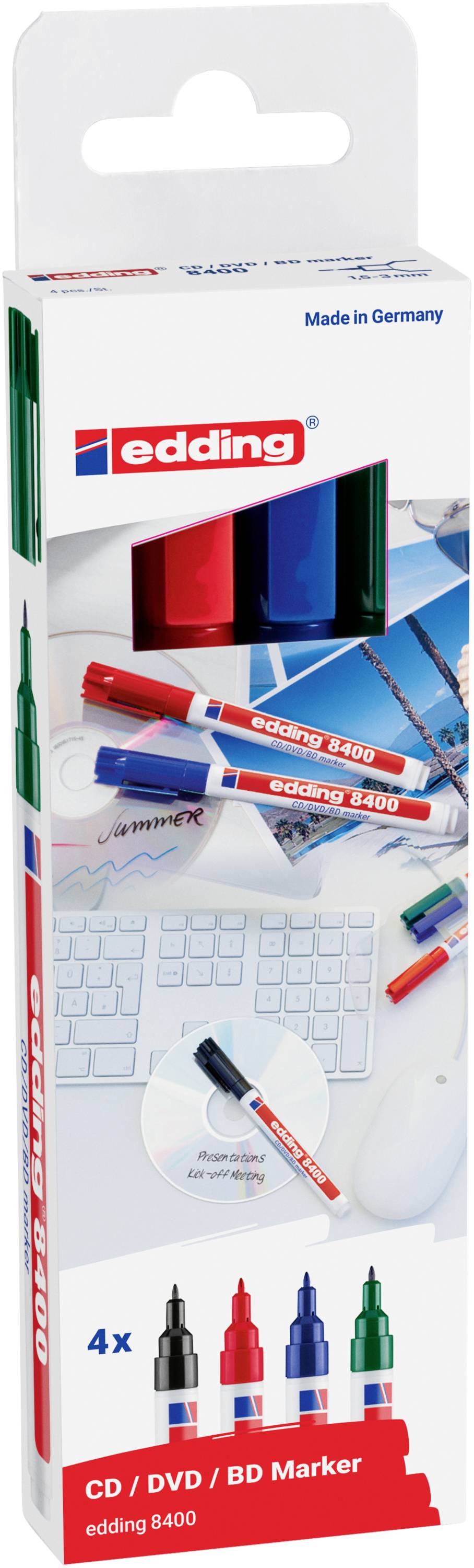 Edding 4-8400-4-2 CD/DVD Marker Schwarz, Grün, Rot, Blau 0.5 mm, 1mm