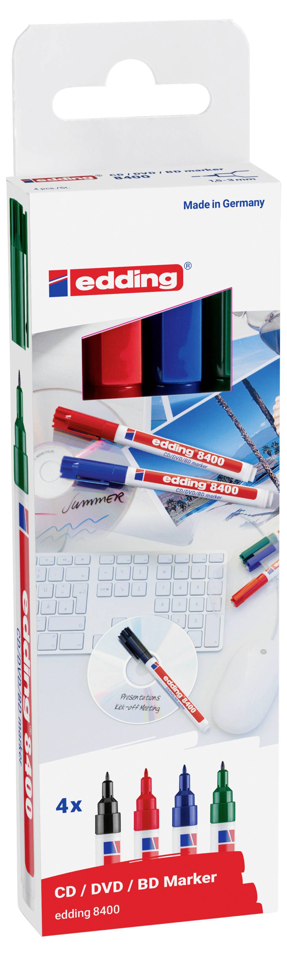 Edding 4-8400-4-2 CD/DVD Marker Schwarz, Grün, Rot, Blau 0.5 mm, 1mm