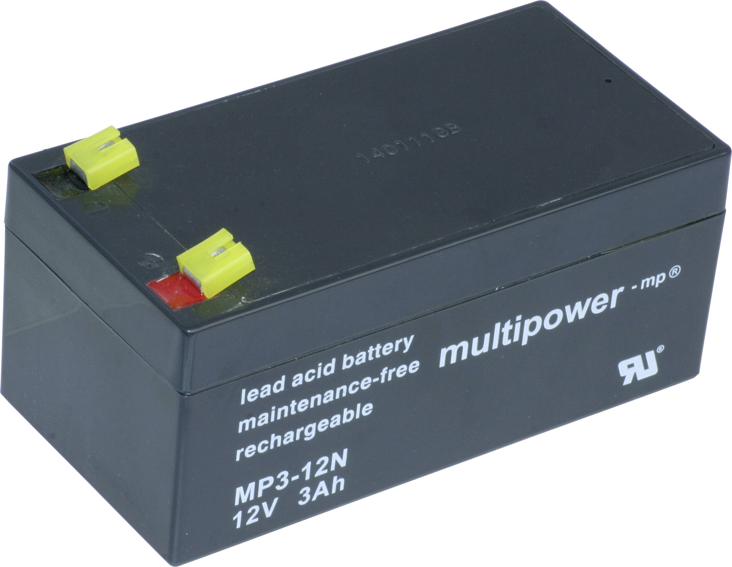 Multipower MP3-12N 137266 Bleiakku 12V 3Ah Blei-Vlies (AGM) (B x H x T) 66 x 67 x 134mm Flachstecker 4.8mm Wartungsfrei, Geringe