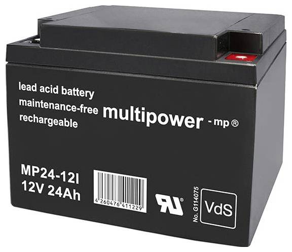 Multipower MP24-12I 141821 Bleiakku 12V 24Ah Blei-Vlies (AGM) (B x H x T) 166 x 125 x 175mm M5-Schraubanschluss Wartungsfrei