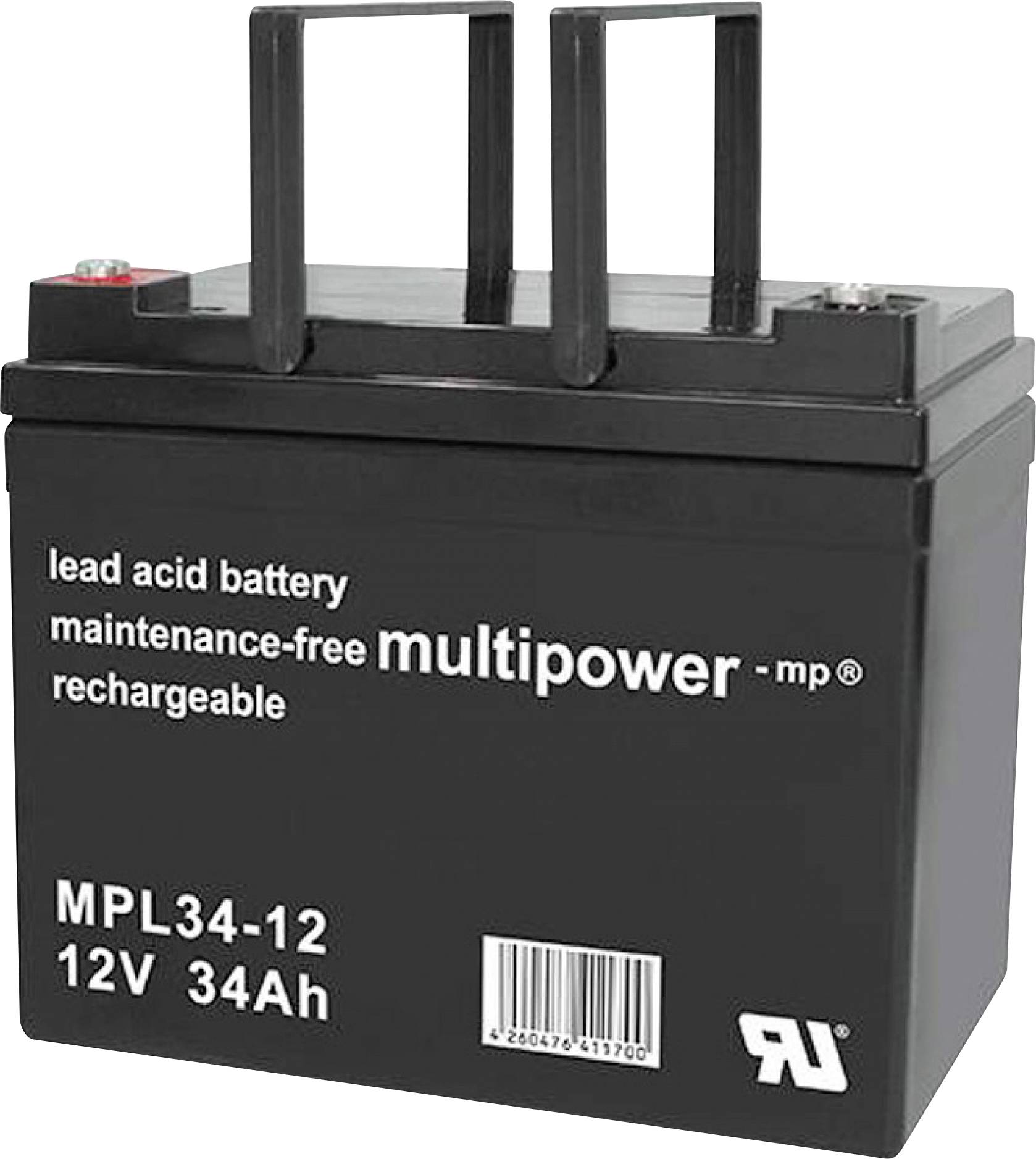 Multipower MPL34-12 146663 Bleiakku 12V 34Ah Blei-Vlies (AGM) (B x H x T) 197 x 170 x 131mm M5-Schraubanschluss Wartungsfrei