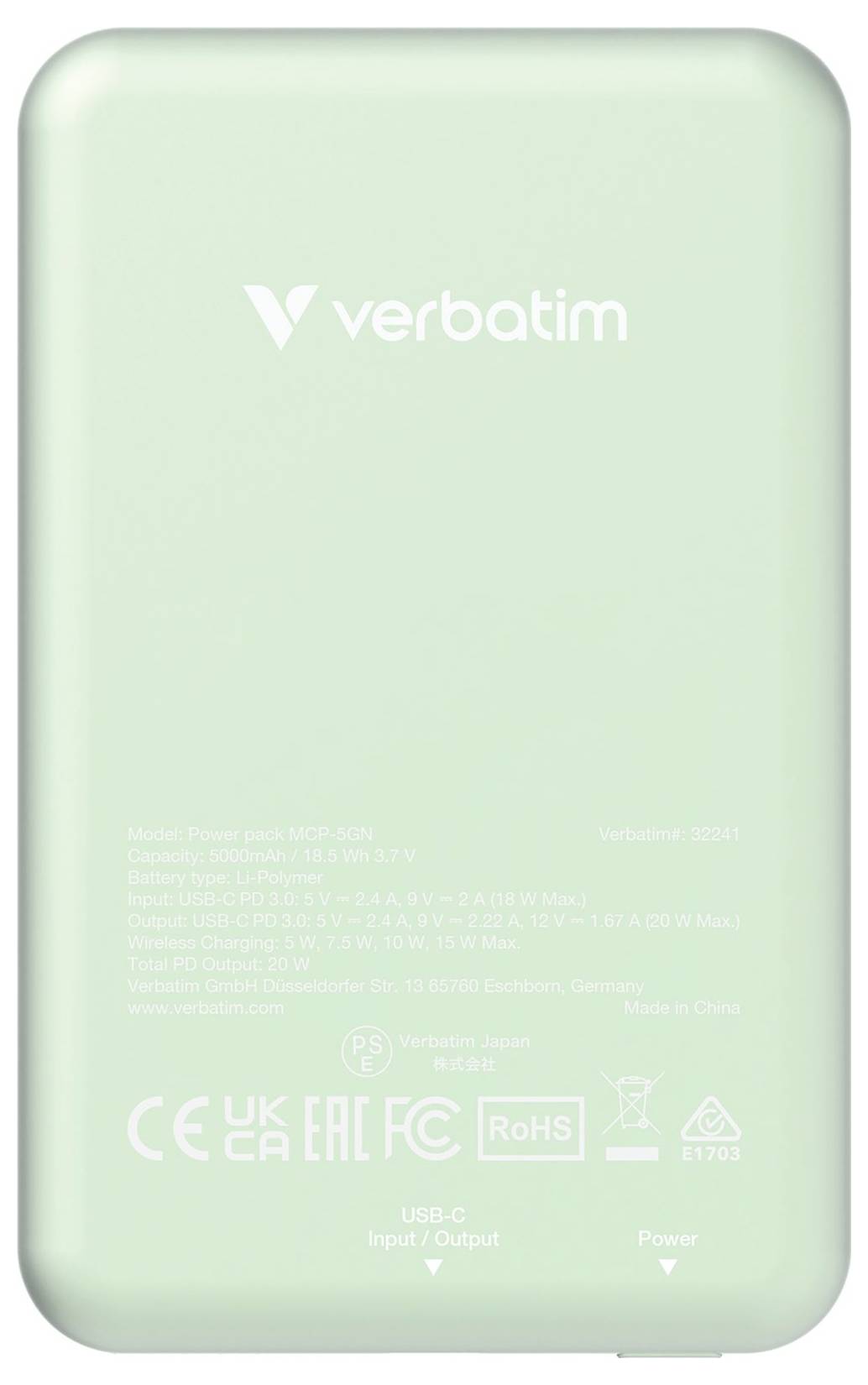 Verbatim Charge 'n' Go Magnetic Wireless Powerbank 5000 mAh Fast Charge, Quick Charge 3.0, USB PD 3.0, Adaptive Fast Charge LiPo