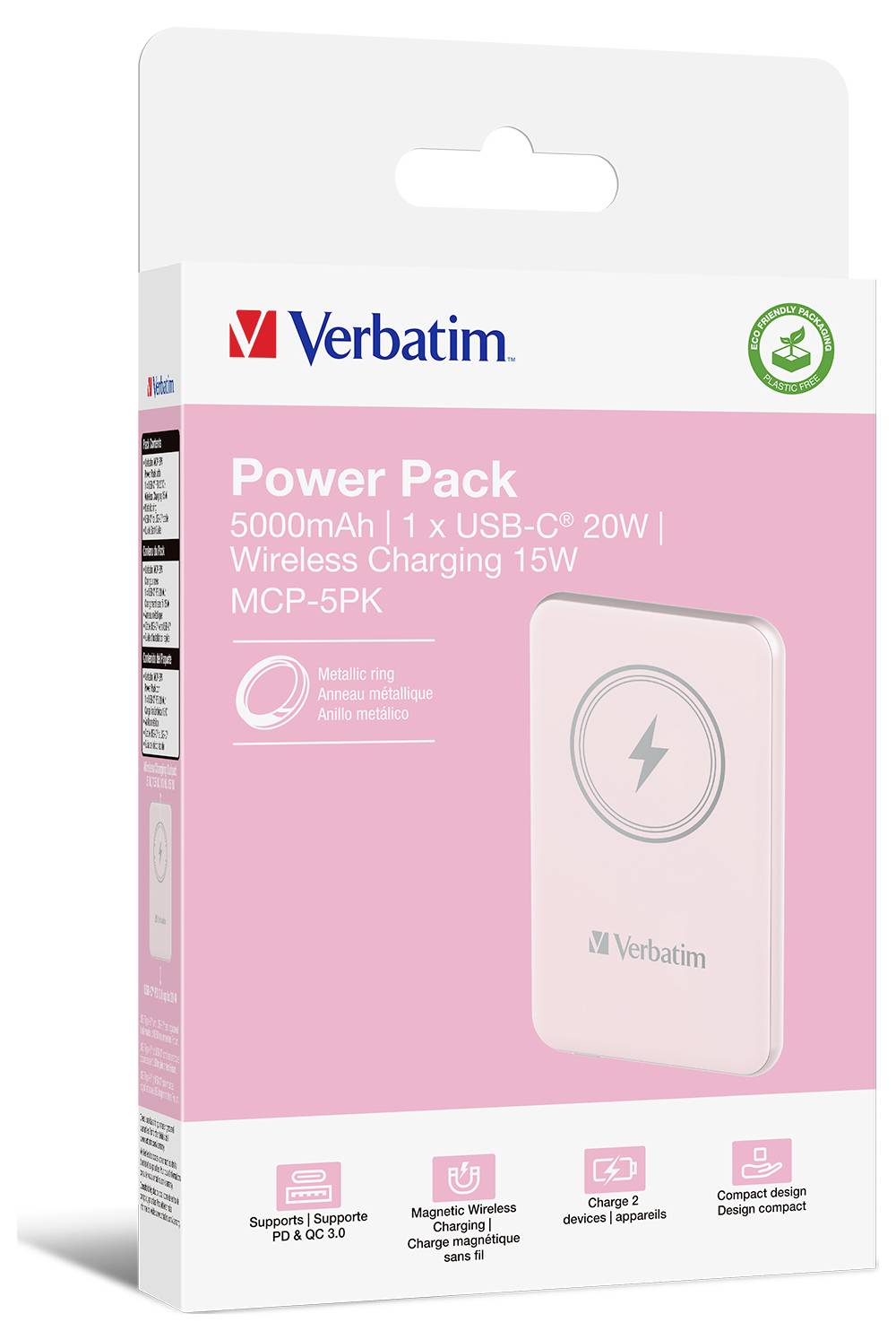 Verbatim Charge 'n' Go Magnetic Wireless Powerbank 5000 mAh Fast Charge, Quick Charge 3.0, USB PD 3.0, Adaptive Fast Charge LiPo