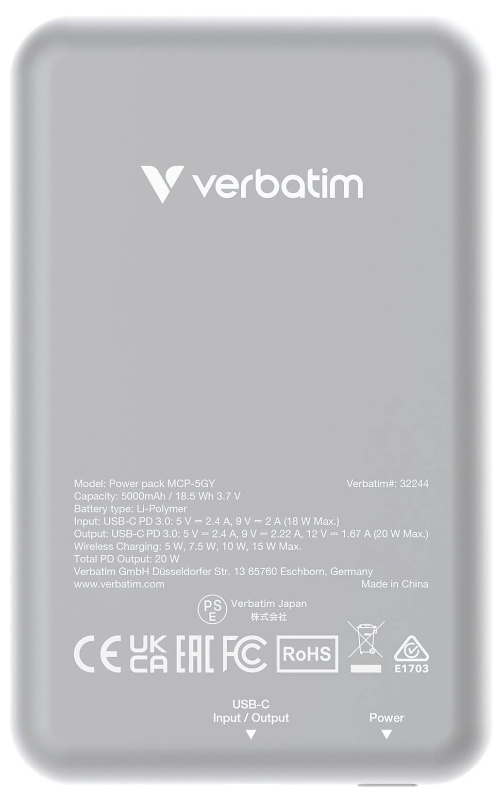 Verbatim Charge 'n' Go Magnetic Wireless Powerbank 5000 mAh Fast Charge, Quick Charge 3.0, USB PD 3