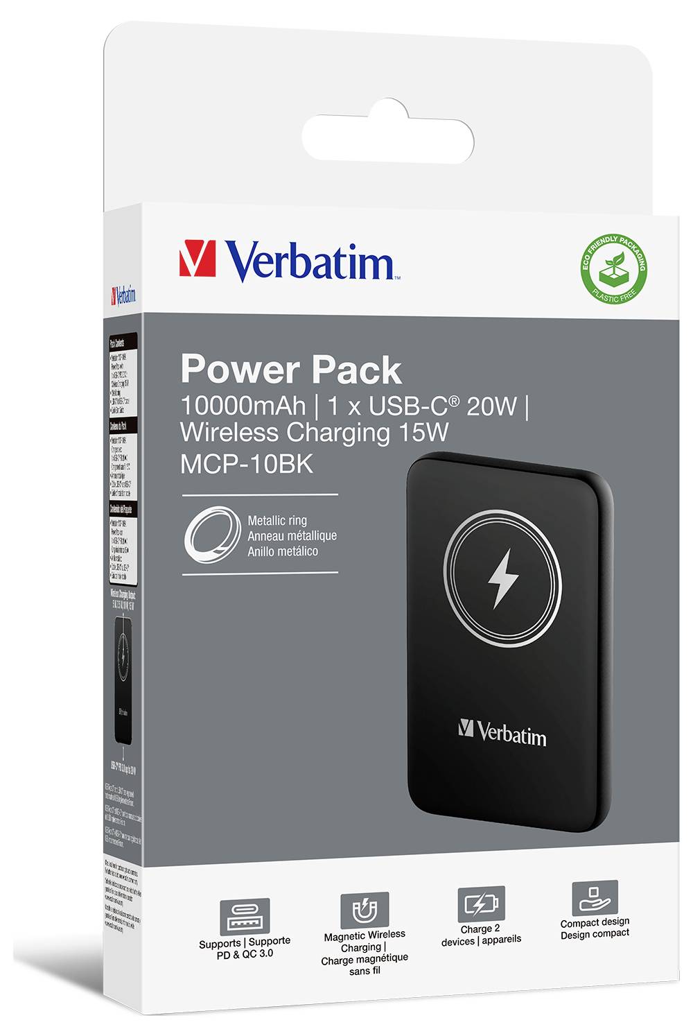 Verbatim Charge 'n' Go Magnetic Wireless Powerbank 10000 mAh Fast Charge, Quick Charge 3.0, USB PD