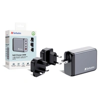 Verbatim GNC-240 GaN Reiseladeadapter 240W 1x USB-A, 3x USB-C® USB PD, USB PD 3.1, QC 3.0 Grau GaN, mit Europa-Adapter, mit Verbatim GNC-240 GaN Reiseladeadapter 240W 1x USB-A, 3x USB-C® USB PD, USB PD 3.1, QC 3.0 Grau GaN, mit Europa-Adapter, mit