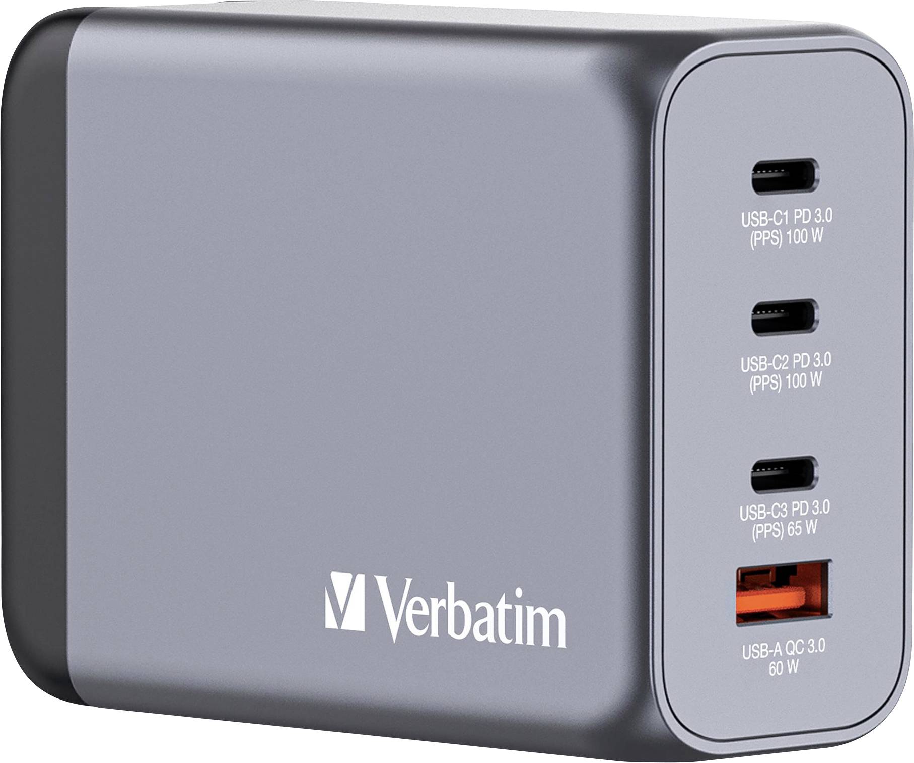 Verbatim GNC-200 GaN Reiseladeadapter 200 W 1x USB-A, 3x USB-C® USB PD, USB PD 3.0, QC 3.0 Grau GaN