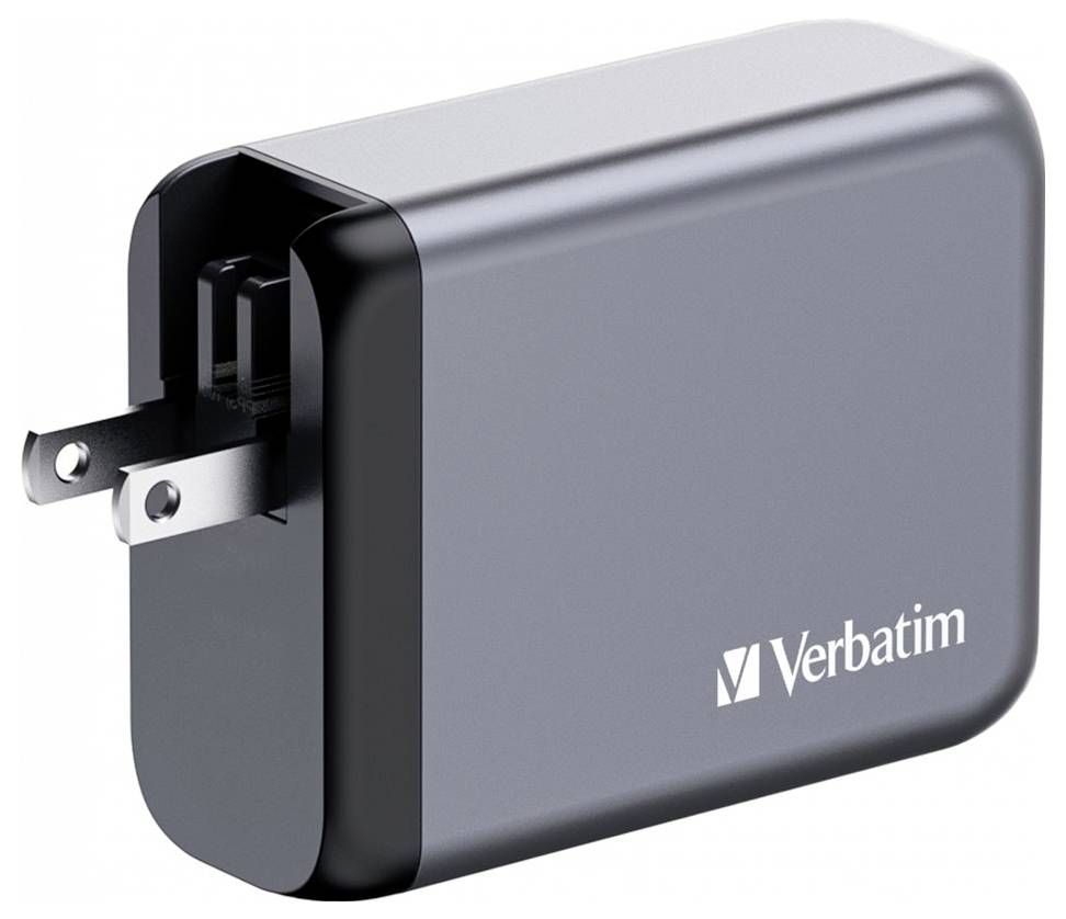 Verbatim GNC-100 Reiseladeadapter 100W 1x USB-A, 3x USB-C® USB PD, USB PD 3.0, QC 3.0 Grau GaN, mit Europa-Adapter, mit