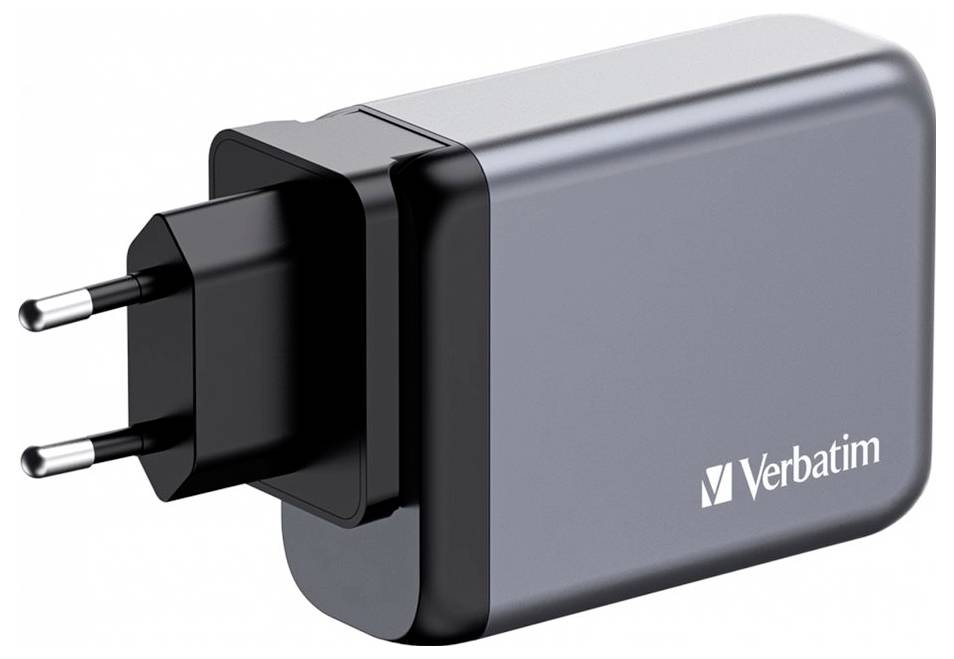 Verbatim GNC-100 Reiseladeadapter 100W 1x USB-A, 3x USB-C® USB PD, USB PD 3.0, QC 3.0 Grau GaN, mit Europa-Adapter, mit