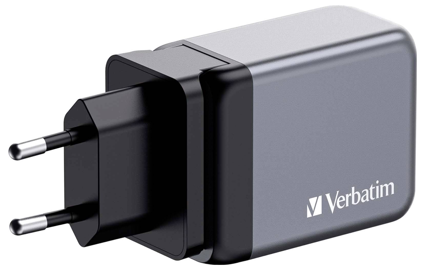 Verbatim GaN Charger 65 W, 3 Ports USB-C Ladegerät, Power Adapter mit 2 x USB-C und 1 x USB-A, Schnellladegerät