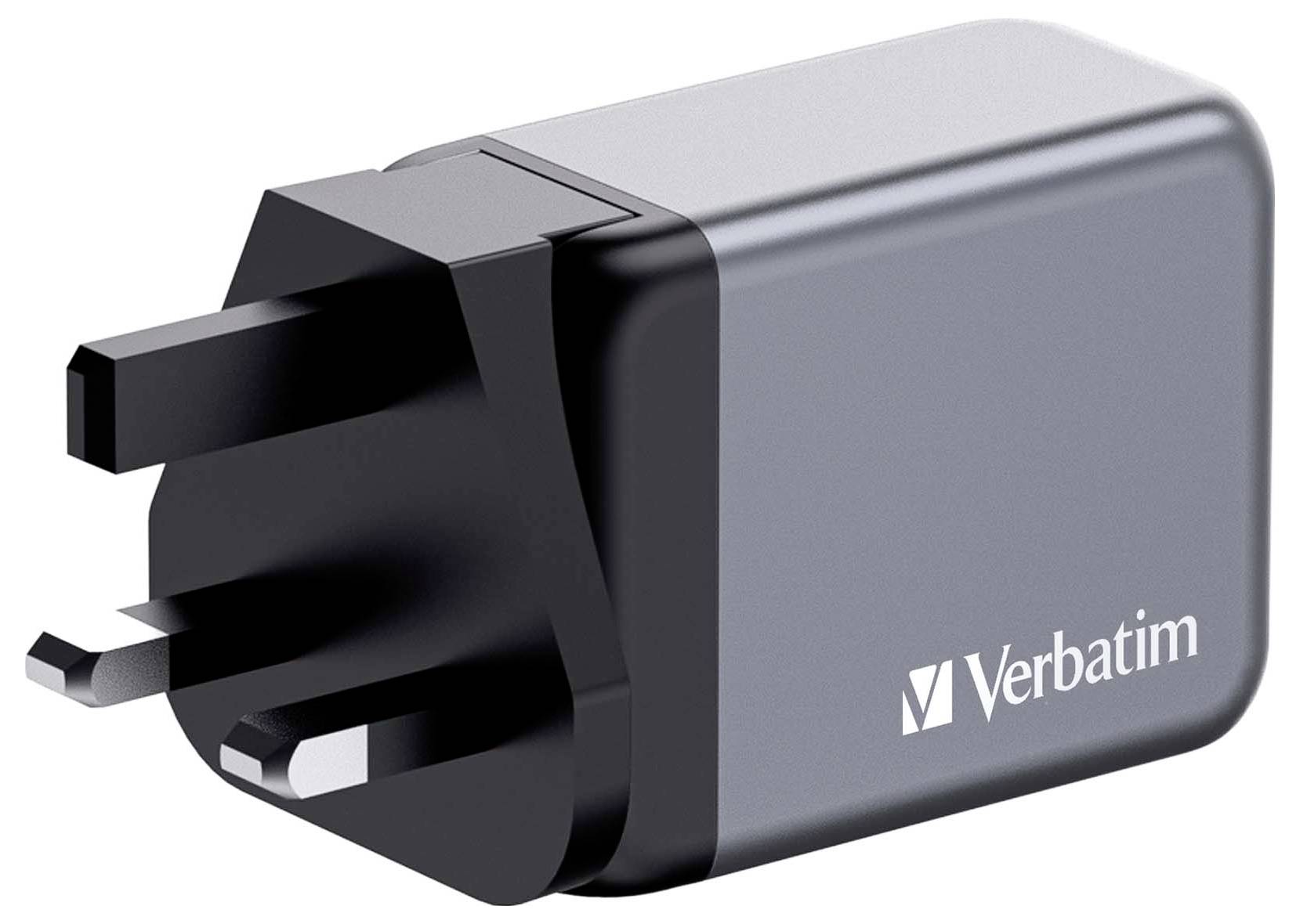 Verbatim GaN Charger 65 W, 3 Ports USB-C Ladegerät, Power Adapter mit 2 x USB-C und 1 x USB-A, Schnellladegerät