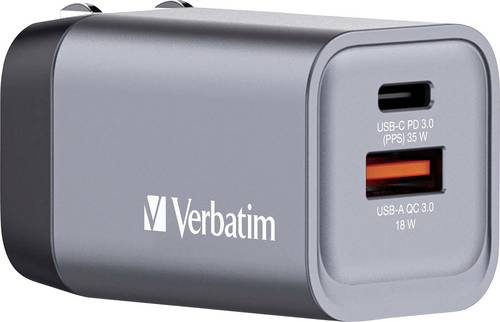 Verbatim GNC-35 GaN Reiseladeadapter 35 W 1x USB-A, 1x USB-C® USB PD, USB PD 3.0, QC 3.0 Grau GaN