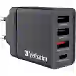 Verbatim CHR-30EU1 USB Ladegerät 30W 3x USB-A, 1x USB-C® USB PD, QC 3.0, USB PD 3.0 Schwarz Verbatim CHR-30EU1 USB Ladegerät 30W 3x USB-A, 1x USB-C® USB PD, QC 3.0, USB PD 3.0 Schwarz