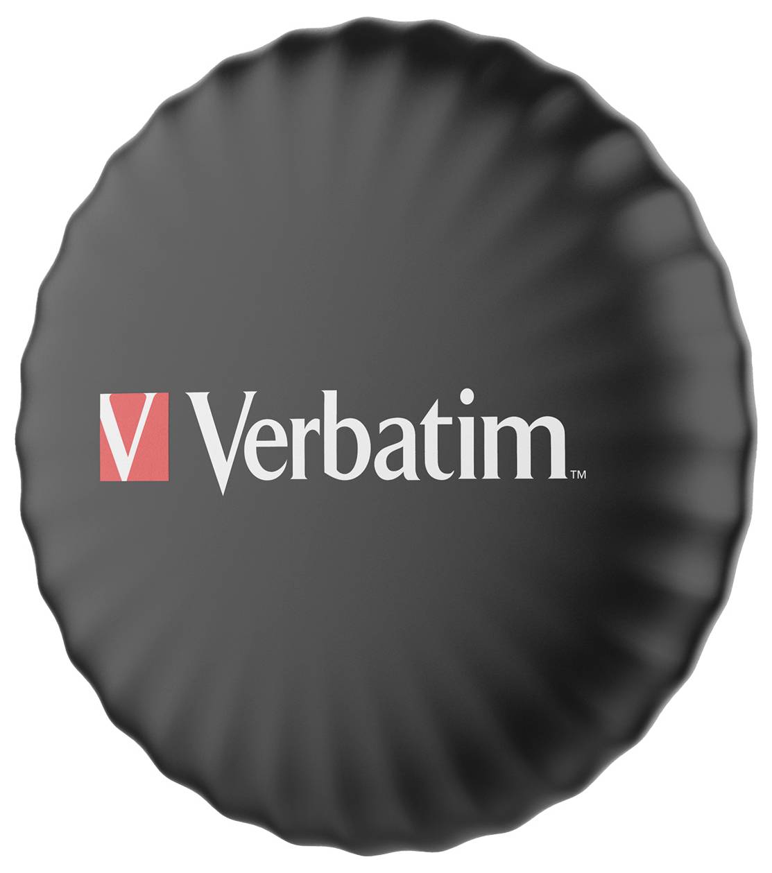 Schwarze, runde Scheibe mit dem roten und weißen 'Verbatim'-Logo in der Mitte.