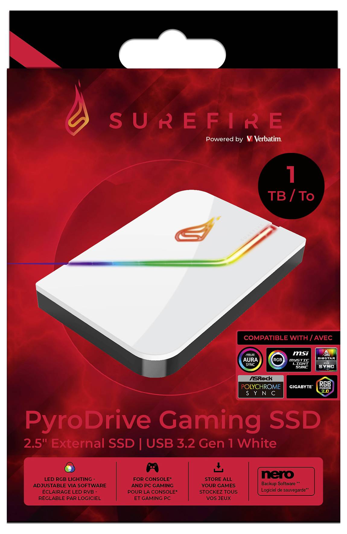 SureFire PyroDrive Gaming 1TB Externe SSD USB-C® (USB 3.2 Gen 1) Weiß 53692