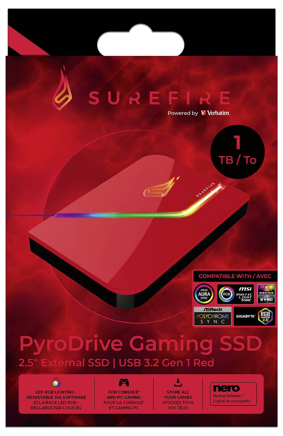 SureFire PyroDrive Gaming 1TB Externe SSD USB-C® (USB 3.2 Gen 1) Rot 53693