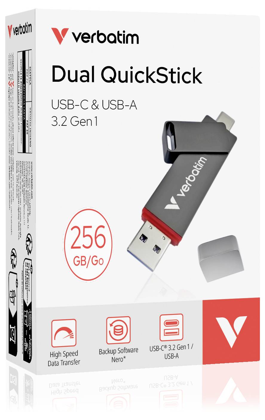 Verbatim Dual QuickStick USB-Stick Retail 256GB Silber 32041 USB-C® (USB 3.2 Gen 1), USB-A (USB 3.2 Gen 1)