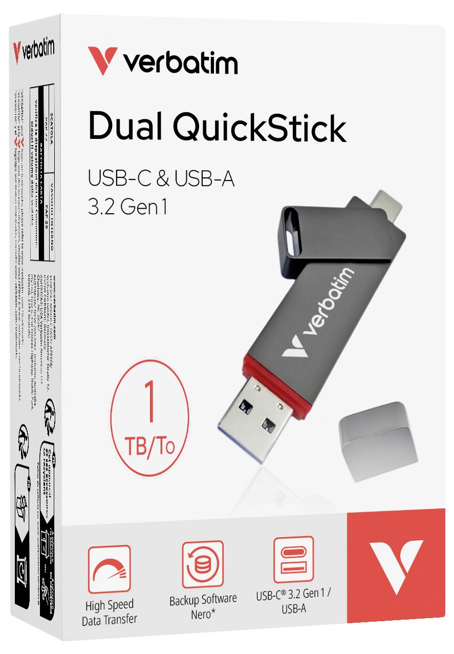 Verbatim Dual QuickStick USB-Stick Retail 1TB Silber 32043 USB-C® (USB 3.2 Gen 1), USB-A (USB 3.2 Gen 1)