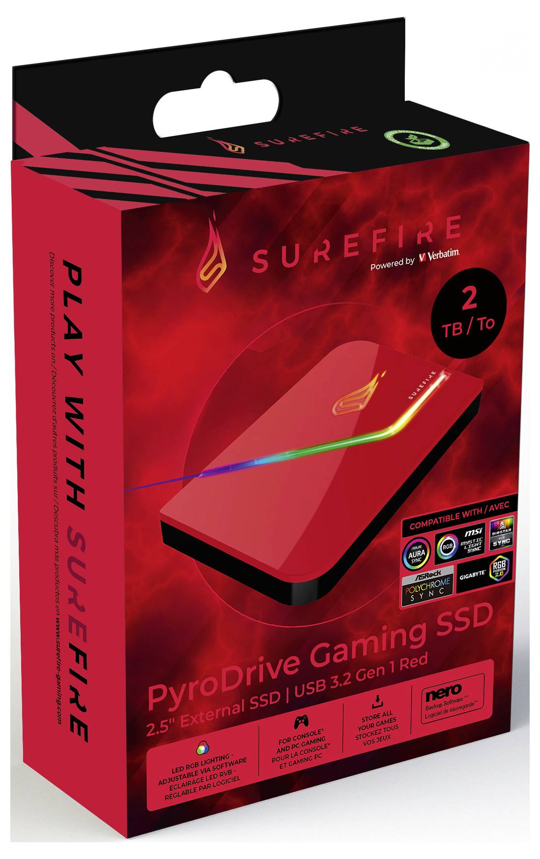 SureFire PyroDrive Gaming 2TB Externe SSD USB-C® (USB 3.2 Gen 1) Rot 53696