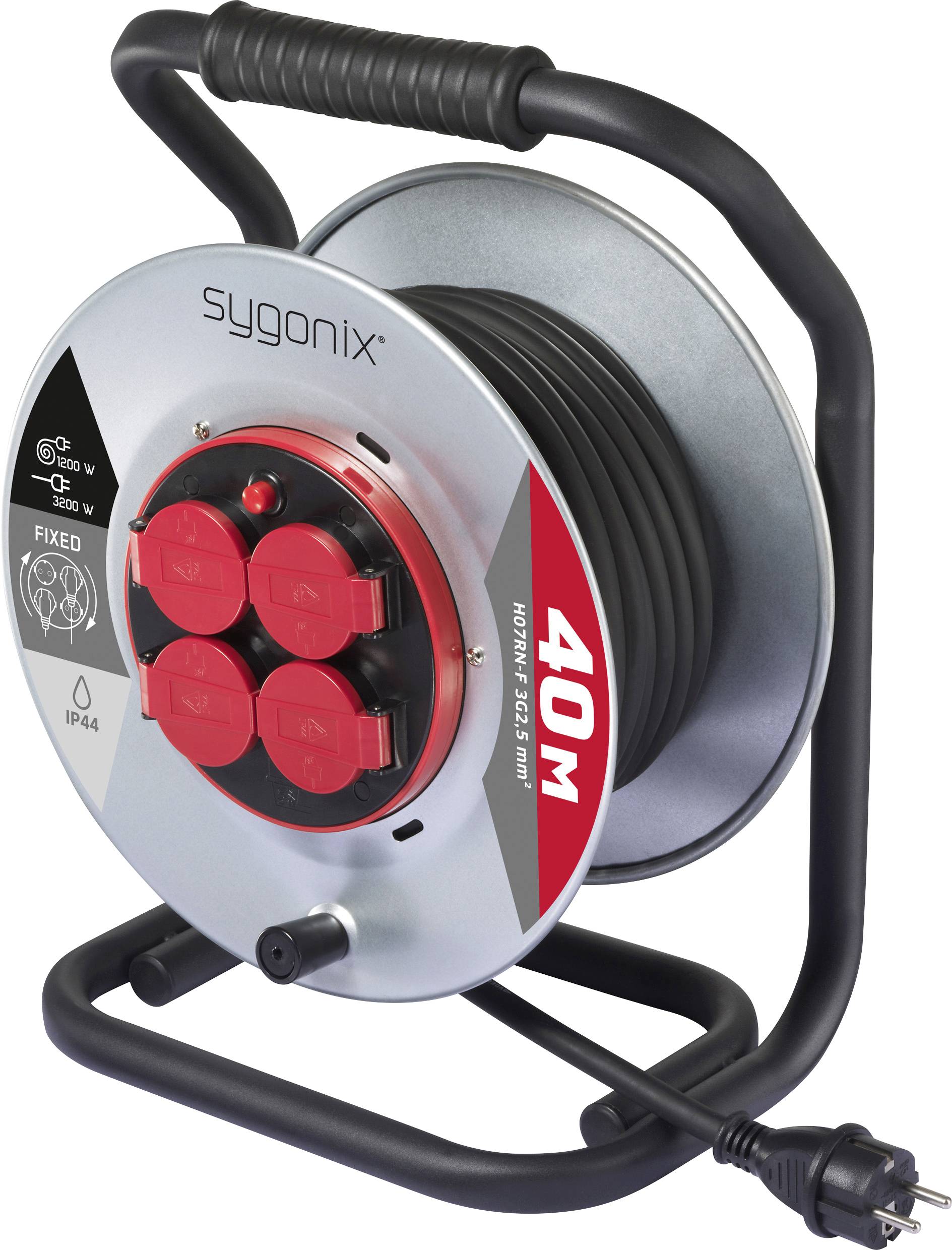 Sygonix SY-10236111 Kabeltrommel 40m Schwarz Schutzkontakt-Stecker