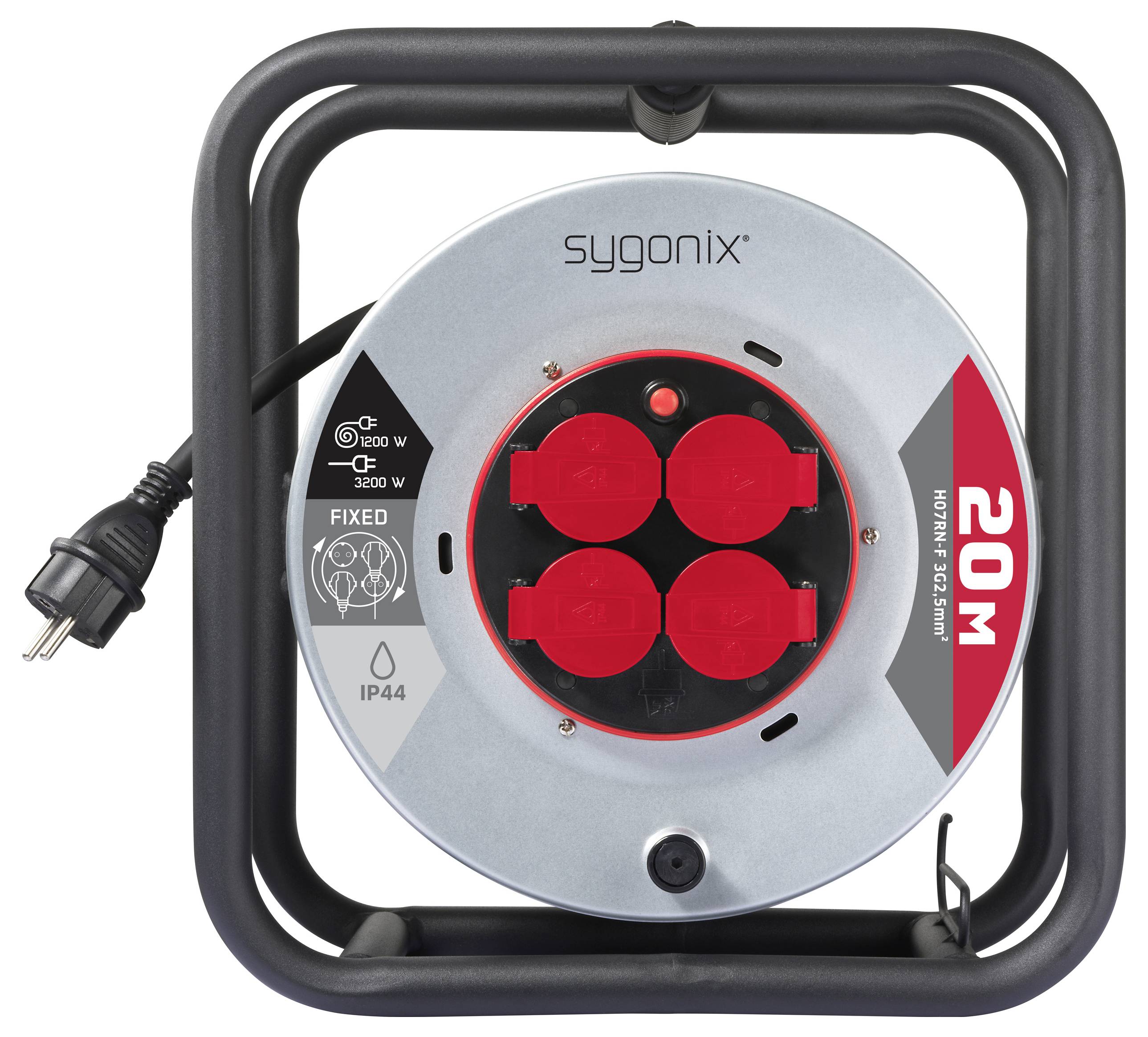 Sygonix SY-10236117 Kabeltrommel 20m Schwarz Schutzkontakt-Stecker