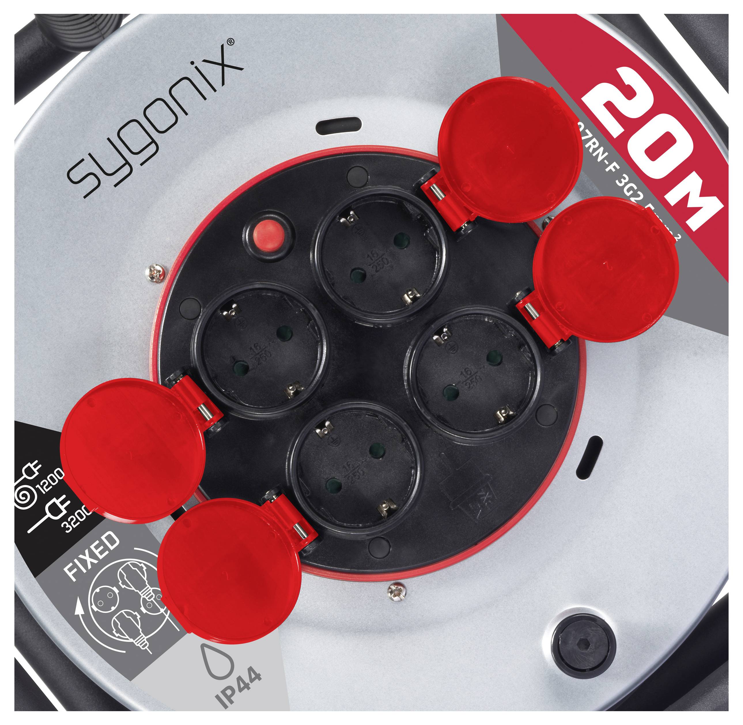 Sygonix SY-10236117 Kabeltrommel 20m Schwarz Schutzkontakt-Stecker