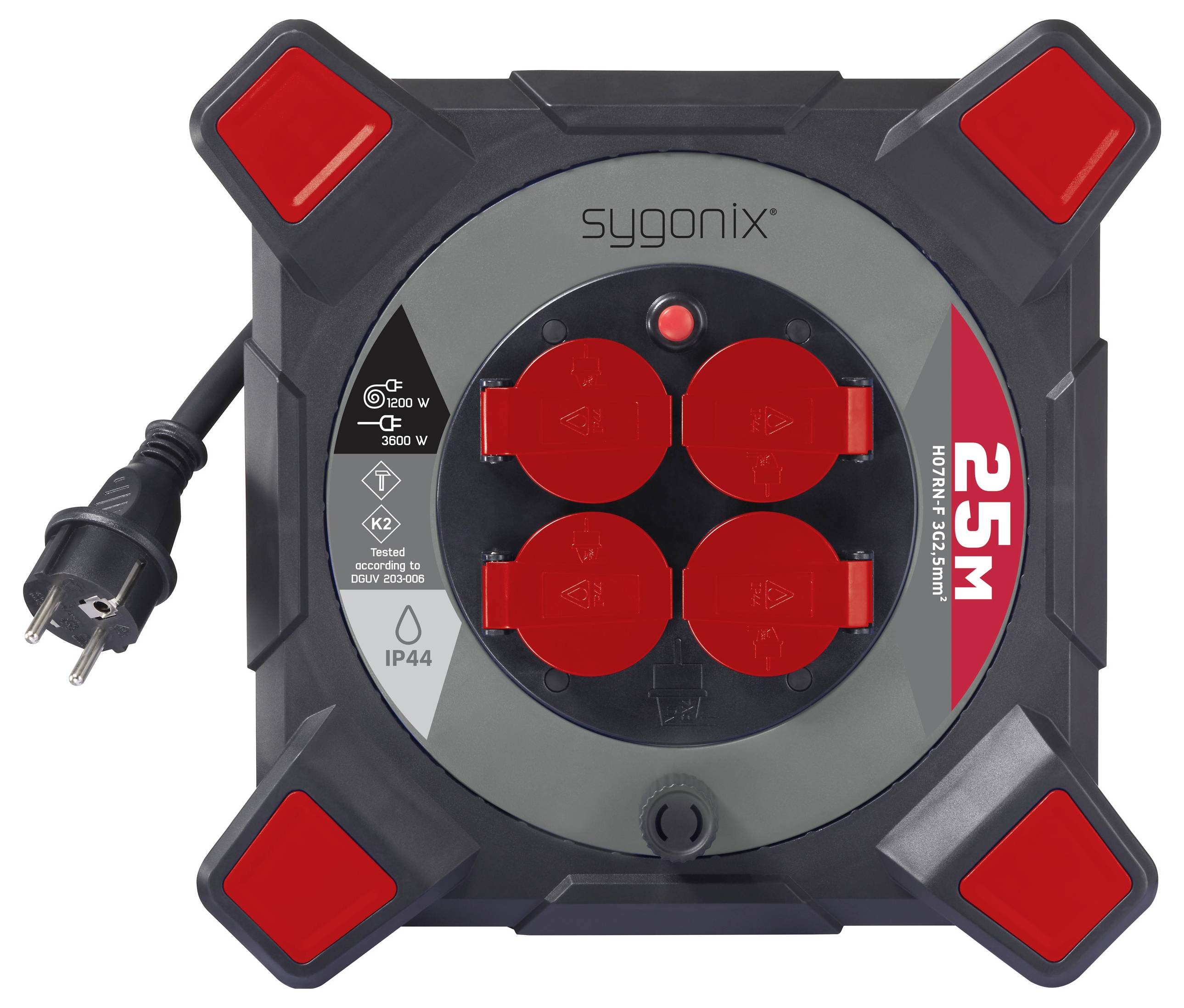 Sygonix SY-10236123 Kabeltrommel 25m Schwarz Schutzkontakt-Stecker