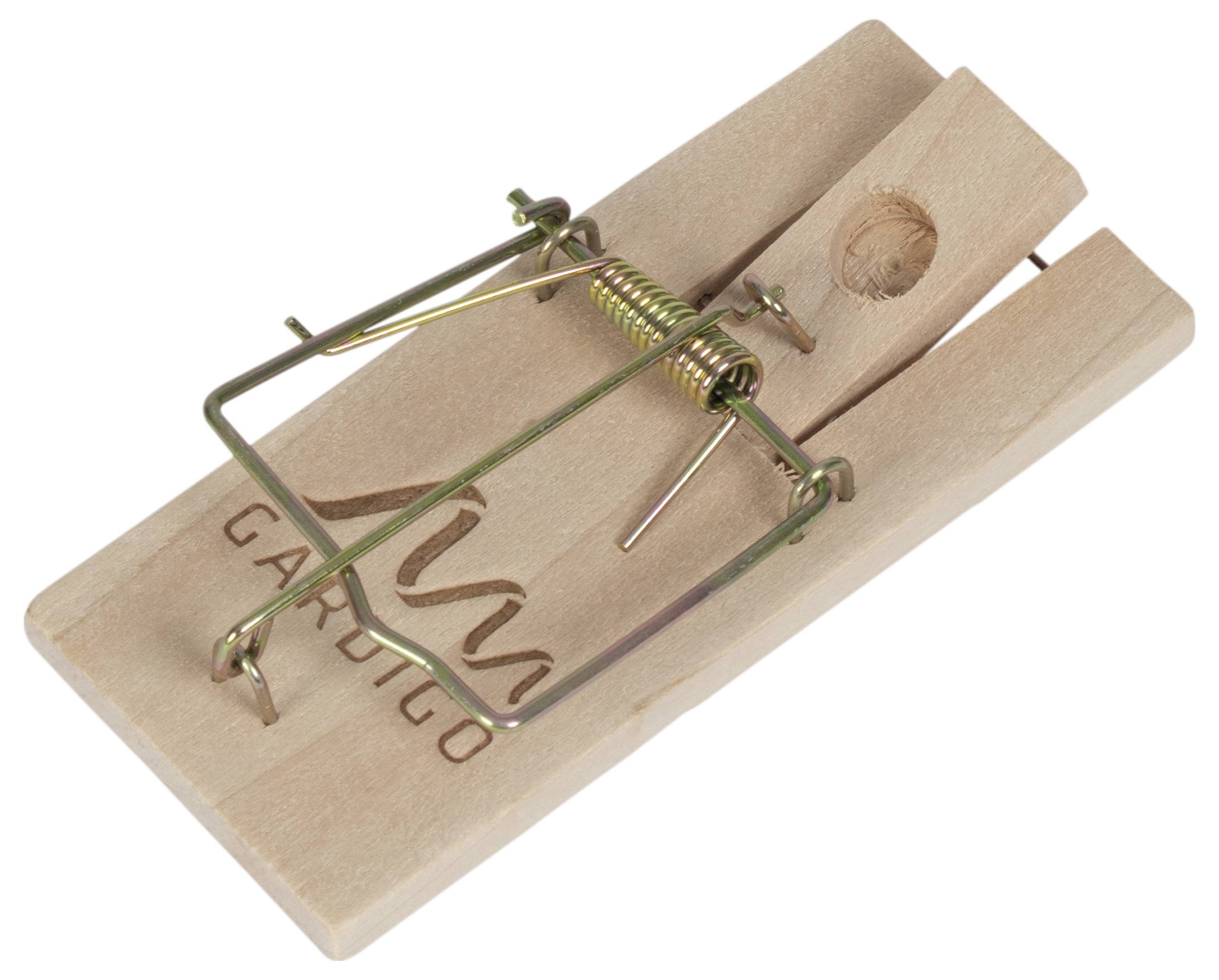 Holzfalle für Nagetiere mit Metallmechanismus, bereitgestellt von Gardigo. Geeignet zur Bekämpfung von Mäusen in Innenbereichen.