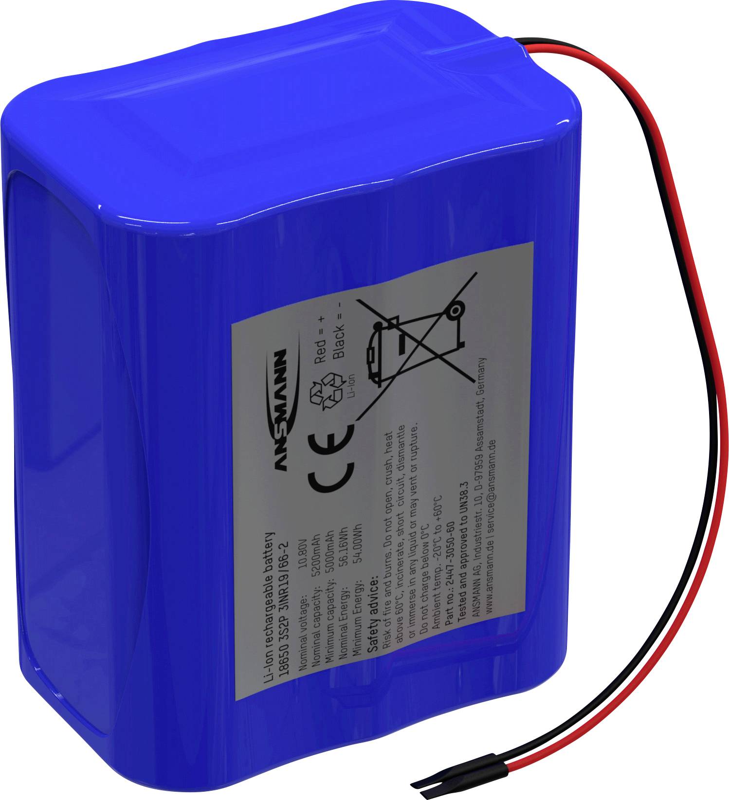 Ansmann 3S2P Akkupack 6x 18650 Kabel Li-Ion 10.8V 5200mAh Akkupack 6x Li-Ion 10.8 V 5200 mAh