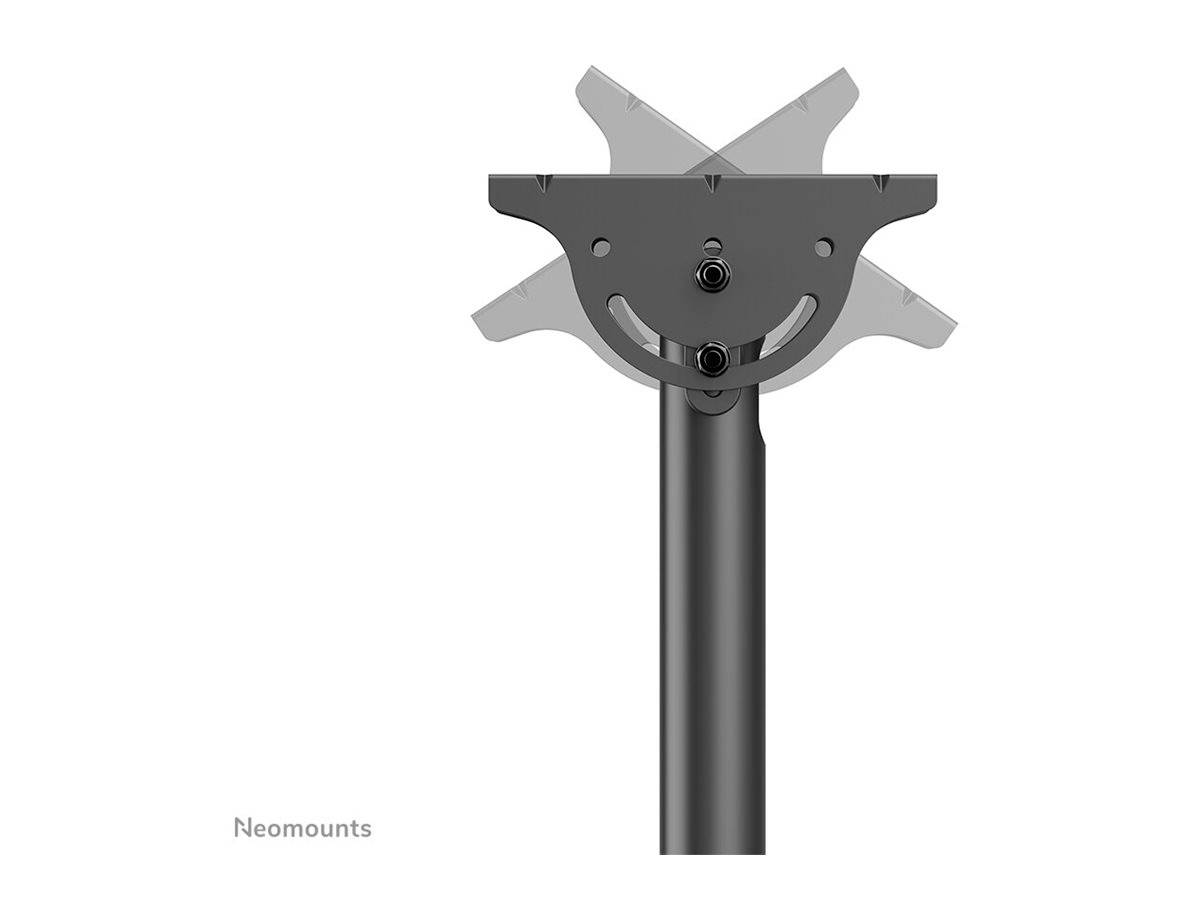 Ein schwarzer Monitorhalterungarm von Neomounts in der Ansicht von oben. Der Kopf der Halterung zeigt eine schwenkbare Funktion.