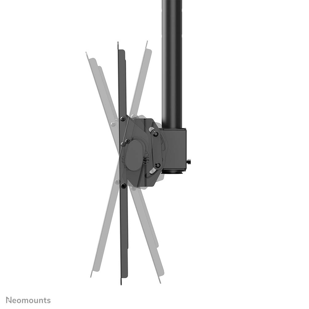 Montagehalterung für Bildschirme mit flexiblem Neigungsmechanismus. Geeignet für Deckenbefestigung, in Schwarz.