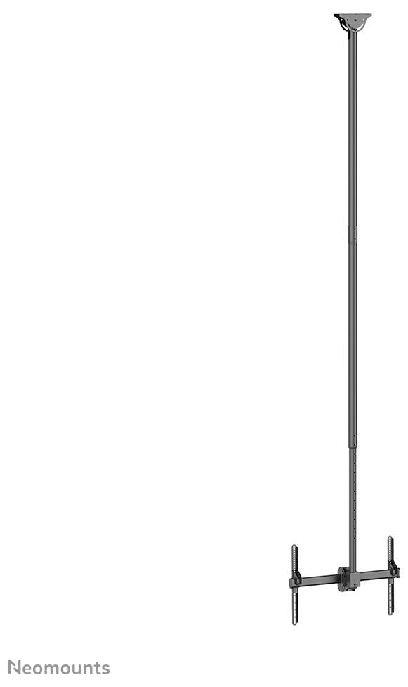 Lange, verstellbare TV-Deckenhalterung, ideal für hohe Decken, mit Neigungs- und Rotationsfunktion für unterschiedliche Blickwinkel.