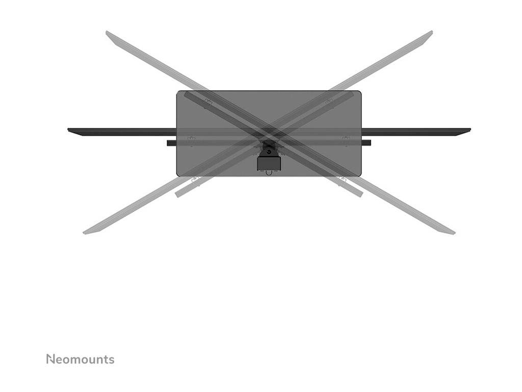 Obenansicht einer TV-Halterung, die anzeigt, dass sie nicht geneigt werden sollte. Ein großes 