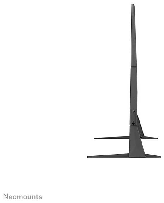 Ein seitlicher Blick auf einen dünnen, schwarzen Monitorständer von Neomounts. Der Ständer zeigt das schlanke Design.