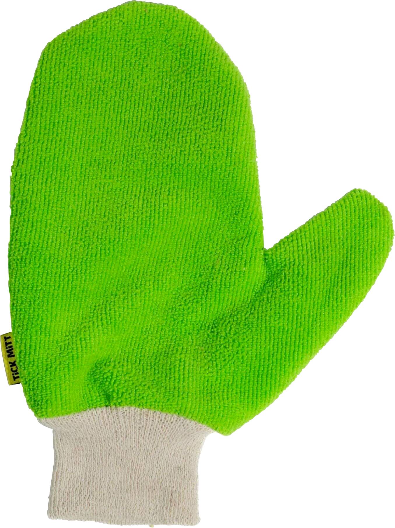 Grüner, textilbeschichteter Ofenhandschuh mit weißem Bündchen, isoliert auf weißem Hintergrund.