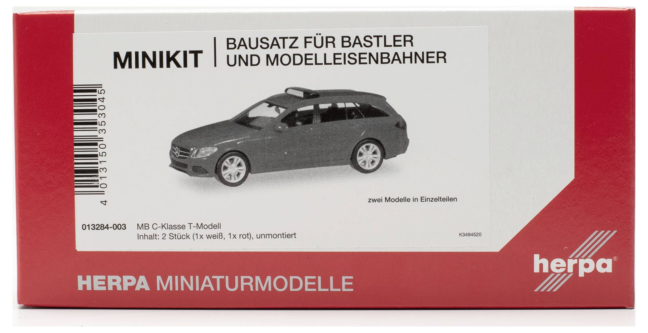 Herpa 013284-003 H0 PKW Modell Mercedes Benz C-Klasse Kombi mit Warnbalken, rot und weiß
