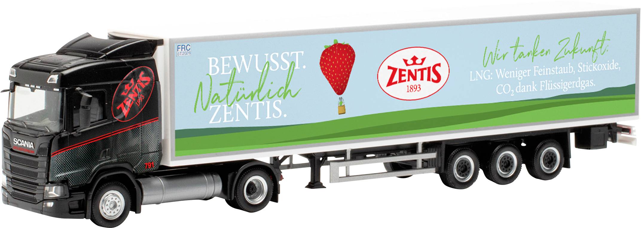 Herpa 317696 H0 LKW Modell Scania CR20 ND LNG Kühlkoffer-Sattelzug "Zentis" (Nordrhein-Westfalen/Aa