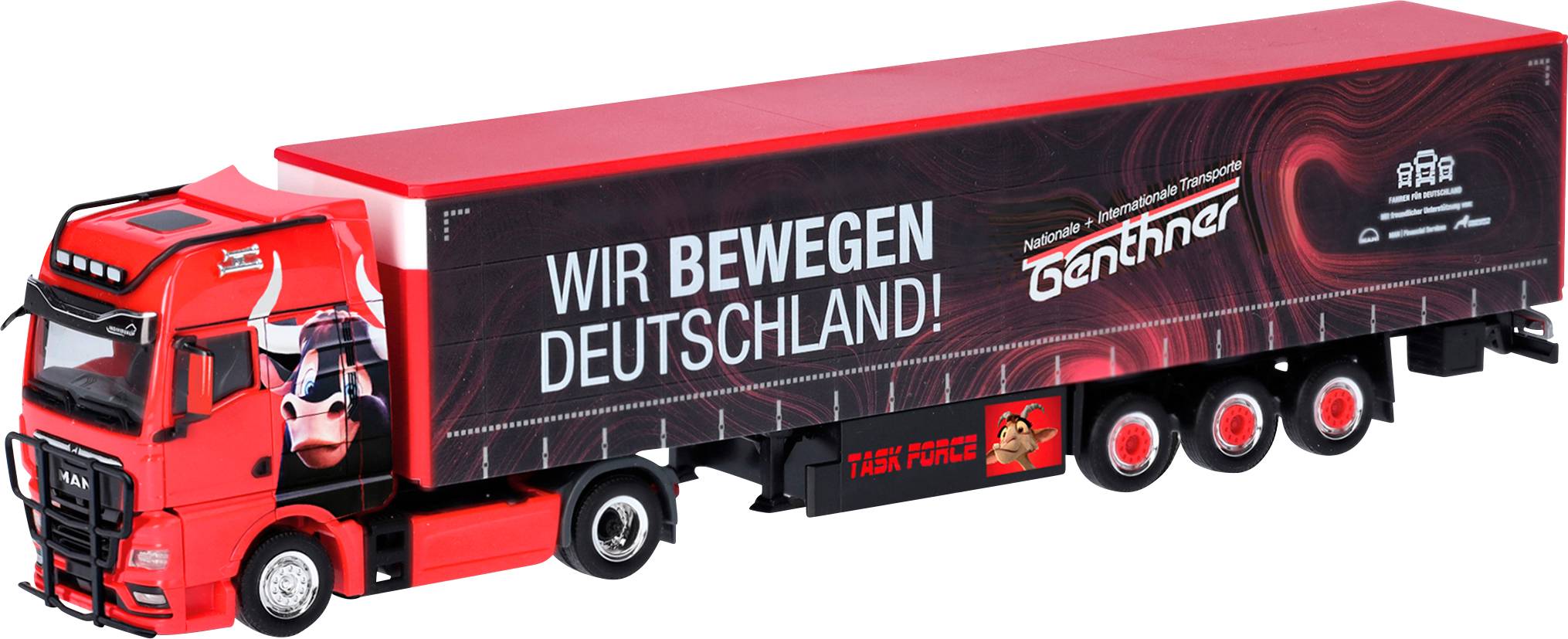 Herpa 318075 H0 LKW Modell MAN TGX GX Gardinenplanensattelzug "Genthner/Wir bewegen Deutschland" (Baden-Württemberg/Oberderdingen)