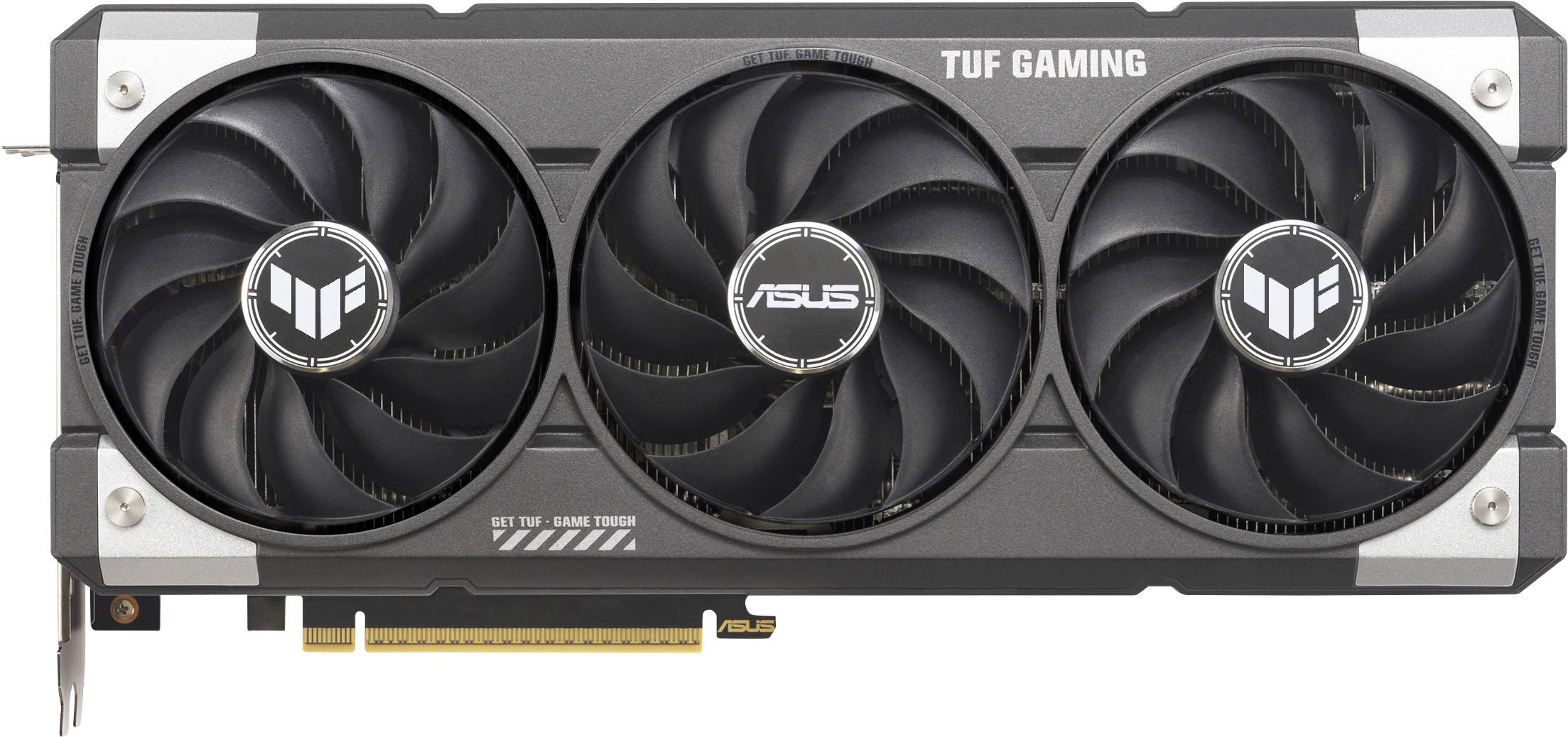 Eine ASUS-Grafikkarte mit drei Lüftern und der Aufschrift 'TUF GAMING'.