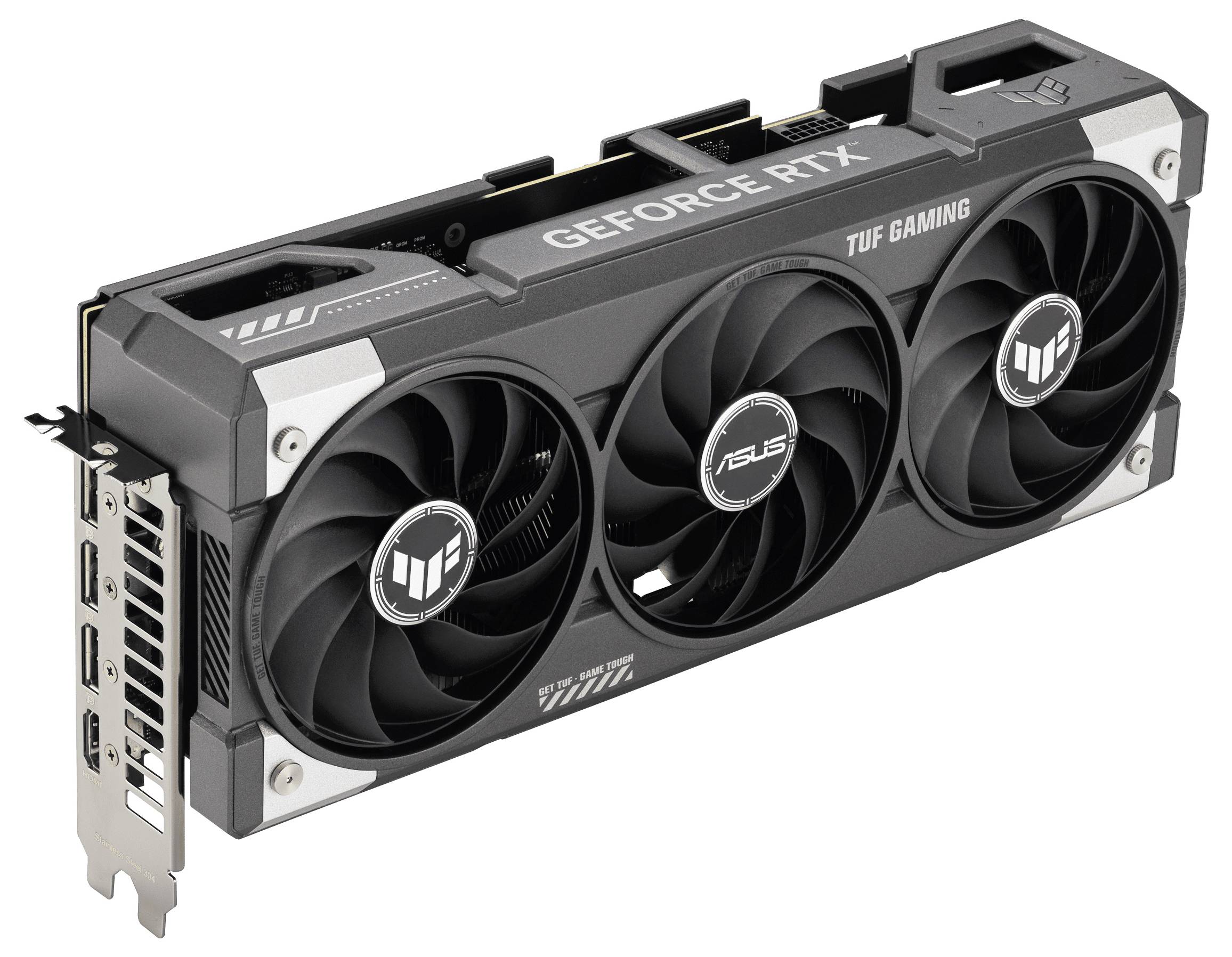 Dreifach lüftergekühlte Grafikkarte der Marke ASUS, Modell GeForce RTX, Serie TUF Gaming.
